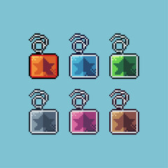 Poster - Pixel art sets icon of jester box variation color. April fool icon on pixelated style. 8bits perfect for game asset or design asset element for your game design. Simple pixel art icon asset.
