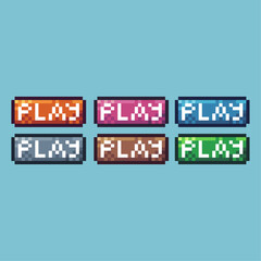 Fototapete - Pixel art sets icon of play button variation color. play game icon on pixelated style. 8bits perfect for game asset or design asset element for your game design. Simple pixel art icon asset.