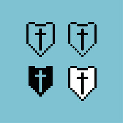 Poster - Pixel art outline sets icon of shield variation color.Gold shield icon on pixelated style. 8bits perfect for game asset or design asset element for your game design. Simple pixel art icon asset.