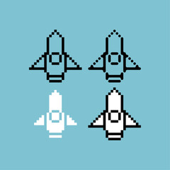 Poster - Pixel art outline sets icon of spaceship variation color.Spaceship icon on pixelated style. 8bits perfect for game asset or design asset element for your game design. Simple pixel art icon asset.
