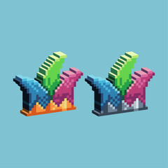 Poster - Isometric Pixel art 3d of jester hat icon for items asset.Clown hat icon on pixelated style.8bits perfect for game asset or design asset element for your game design asset.
