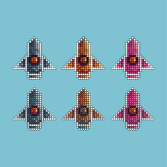 Poster - Pixel art stroke sets icon of spaceship variation color.Spaceship icon on pixelated style. 8bits perfect for game asset or design asset element for your game design. Simple pixel art icon asset.
