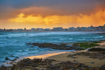 Wall Mural - Beautiful sunset in Les Sables d'0lonne of department of Vendee, Pays de la Loire, France