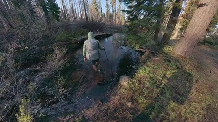 Poster - Man Completes Creek Crossing in Yosemite National Park