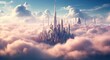 scenery of dubai skyline above red and white clouds