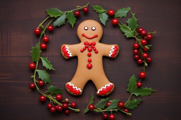 Poster - gingerbread man encircled by red berries