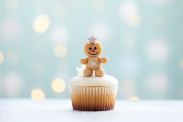 Wall Mural - gingerbread man atop a frosted cupcake