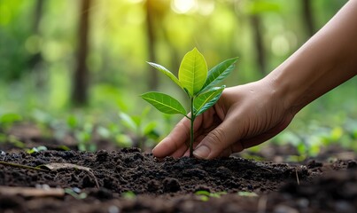 Planting tree seedlings. Forest conservation concept.