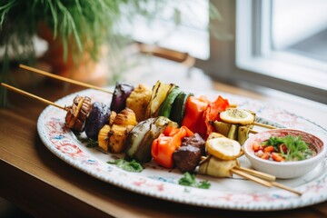 Sticker - grilled veggies and kebabs on a platter