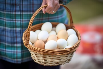 Wall Mural - a basket full of fresh, unpasteurized eggs