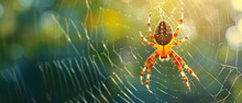 Colorful Spider On Its Spider Web. Spider In Nature.