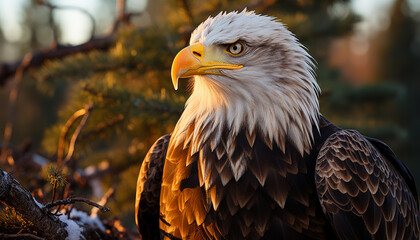 Canvas Print - majestic bird of prey perching on a branch generated by AI