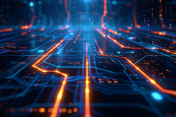 Poster - Illuminate your designs with a dynamic blend of glowing lines, abstract symbols, and futuristic technology, creating a high-tech atmosphere that embodies innovation and connectivity.