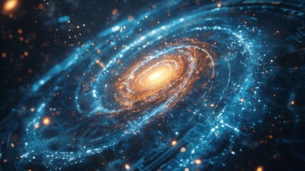 Wall Mural - amazing spiral galaxy with physical and mathematical signs and equations in high resolution and quality