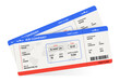 Airplane tickets template with boarding pass with passenger name and destination way, realistic vector illustration, trip and travel concept