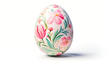 Wall Mural - Beautiful painted easter egg with copy space on white