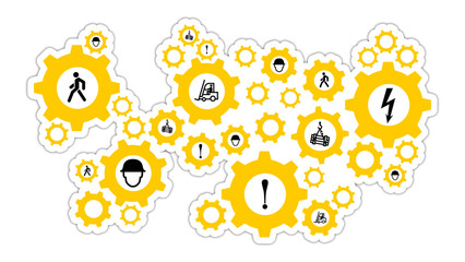 Fond engrenages securite au travail jaune casque charge electricite danger nuage relief