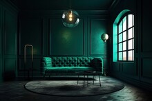 Interior Of An Emerald Room, A Replica Of An Emerald Room, An Empty Emerald Wall