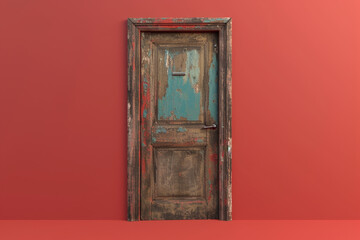 Wall Mural - Door and house in vintage style in 3D illustration style on a colorful background