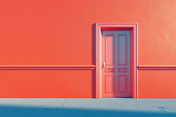 Wall Mural - Door and house in vintage style in 3D illustration style on a colorful background