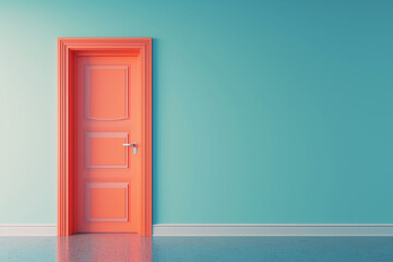 Wall Mural - Door and house in vintage style in 3D illustration style on a colorful background