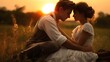 © tetxu - Young couple enjoying the sunset in the meadow