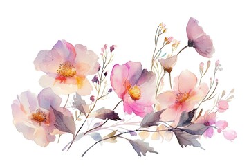 Wall Mural - Watercolor flowers on white background, theme spring.