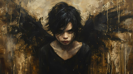 Wall Mural - black-haired wild angel