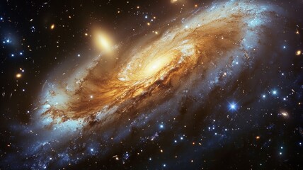 Wall Mural - The galaxy with spiral cosmic clouds and golden coloured nebular gasses