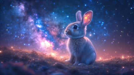 Wall Mural - A rabbit with silver fur is staring at the world.