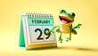 Joyful frog celebrating Leap Day on a sunny calendar backdrop