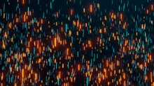 Abstract Orange And Blue Illumintaed Striped Particles Moving Up.