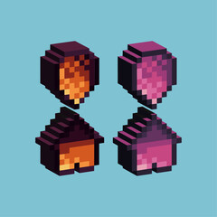 Poster - Isometric Pixel art 3d of pin point home icon for items asset.Pin Home icon on pixelated style.8bits perfect for game asset or design asset element for your game design asset.
