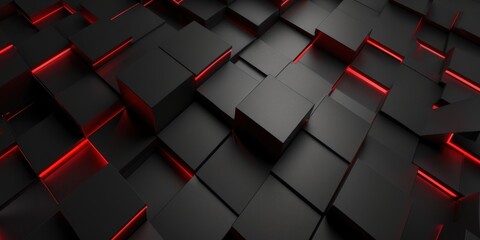 Poster - Abstract Black and Red Background With Squares and Rectangles