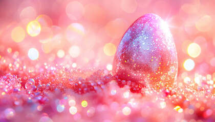 Wall Mural - Glittering Easter Egg in a Dreamy Pink Sparkle Setting