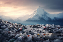 Mountainous Landscape Overwhelmed By Trash. Generative AI Image