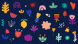 Vector spring and summer collection of flowers, leaves, abstract elements and spring symbols.
