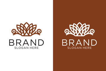 Lotus flower crown logo. Premium home spa vector logo type.