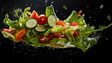 Wall Mural - Fresh salad vegetables flying