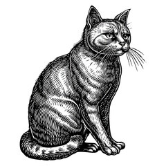 vintage cat animal animation with old engraving element