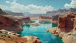 Panoramic view of the expansive Lake Powell with its unique rock formations and vivid blue waters under a vast sky with fluffy clouds.