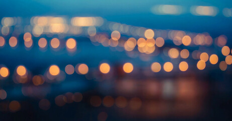 Poster - City blurring lights abstract circular bokeh on blue background