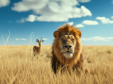 Fototapeta Sawanna - A lion and a gazelle