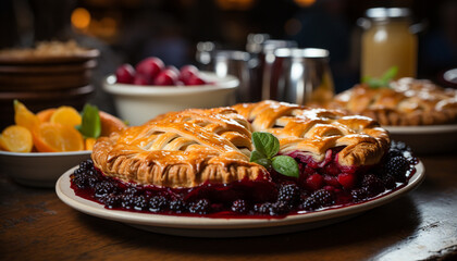 Canvas Print - Homemade sweet pie with fresh berry fruit generated by AI