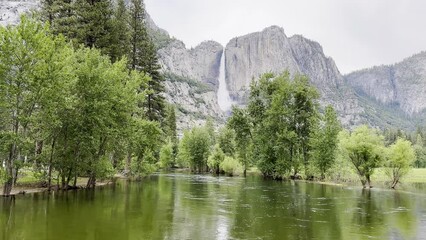 Sticker - Merced River Floods Yosemite Valley Below Yosemite Falls in Summer