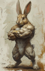 Canvas Print - muscular rabbit, minimalist, icon, no background, one color, no shadows, vector