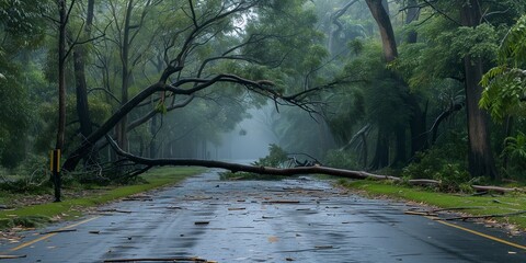 Wall Mural - A road was blocked by a fallen tree