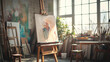 An artistic painting session in a bright inspiring studio.