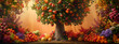 stage background for events with colorful fruit tree 