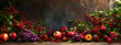 stage background with colored fruit and flowers in th
